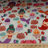 Premium Anti-Pill Mermaids Fish On Blue  Fleece 45