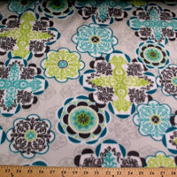 Premium Anti-Pill Gray Lime Floral On Off-White Fleece 157