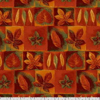 Anti-Pill Leaf Patchwork Orange Rust Olive Fleece 457
