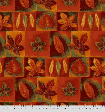 Anti-Pill Leaf Patchwork Orange Rust Olive Fleece 457