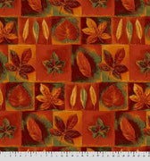 Anti-Pill Leaf Patchwork Orange Rust Olive Fleece 457
