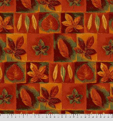 Anti-Pill Leaf Patchwork Orange Rust Olive Fleece 457