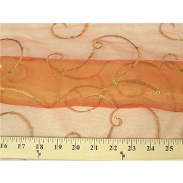 Embroidered Swirl Sequins Organza ORANGE EM-16