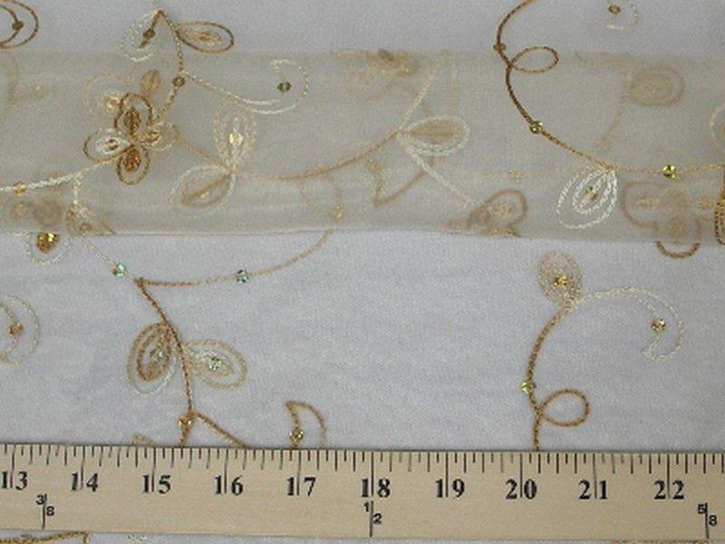Embroidered Flower Sequins Organza LIGHT GOLD EM-6