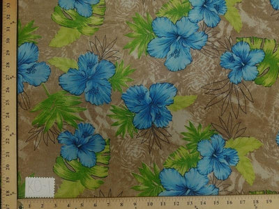 Koshibo Prints Tan Blue Hibiscus KO-1