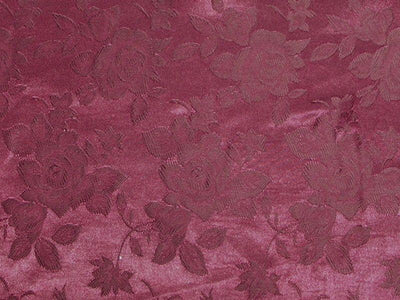 Floral Satin Brocade Medium Rose Dark Burgundy