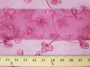 Embroidered Flower Sequins Organza FUCHSIA EM-1