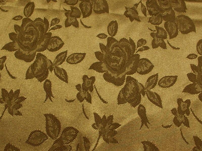 Floral Satin Brocade Medium Rose Camel Gold