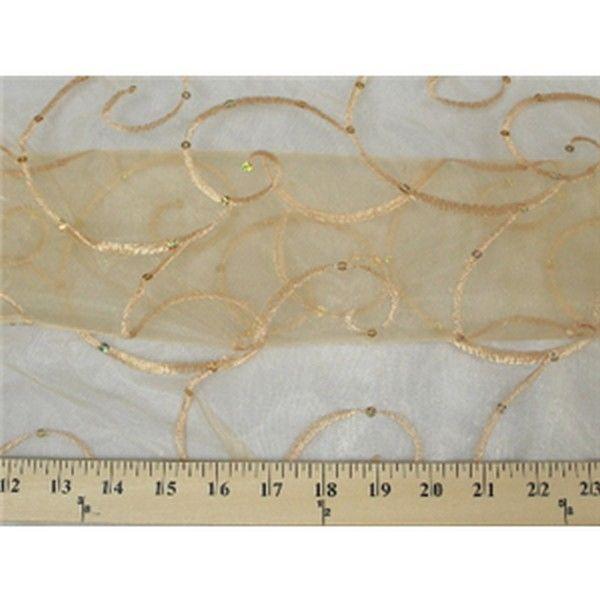 Embroidered Swirl Sequins Organza GOLD EM-17