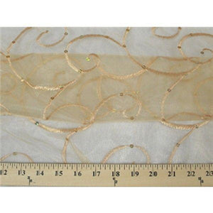 Embroidered Swirl Sequins Organza GOLD EM-17