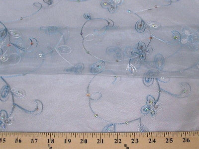 Embroidered Flower Sequins Organza SKY BLUE EM-11
