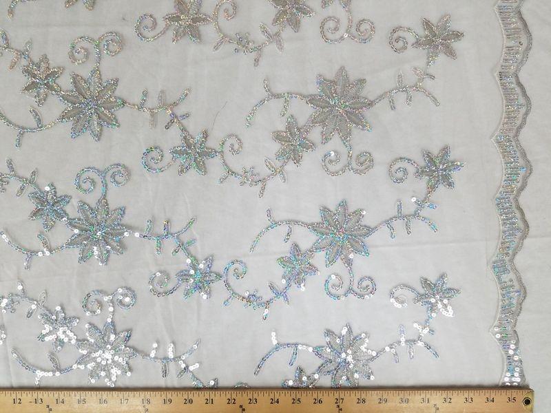 Colored Fancy Embroidery Mesh Lace Silver Gray FEM-3