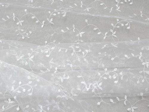Embroidered Vine Organza White