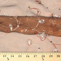 Embroidered Flower Sequins Organza RUST EM-3