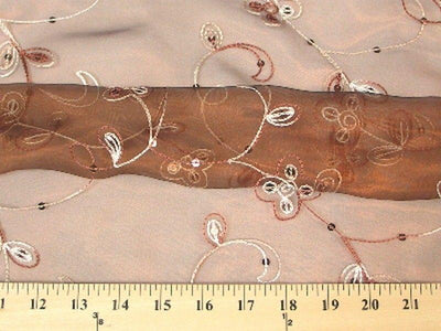 Embroidered Flower Sequins Organza RUST EM-3