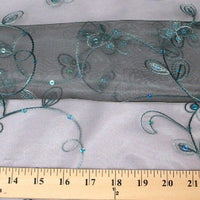 Embroidered Flower Sequins Organza TEAL EM-7