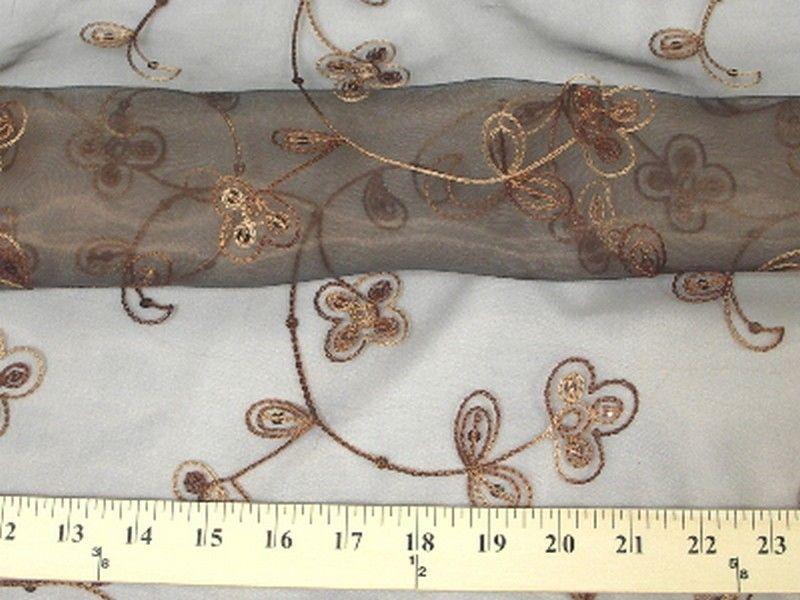 Embroidered Flower Sequins Organza BROWN EM-8