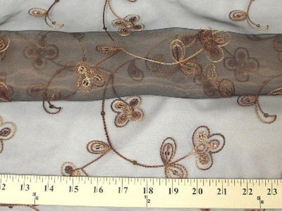 Embroidered Flower Sequins Organza BROWN EM-8