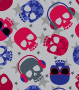 Premium Anti-Pill Rock Out Skulls Silver Blue Fleece 717