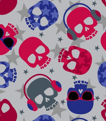 Premium Anti-Pill Rock Out Skulls Silver Blue Fleece 717
