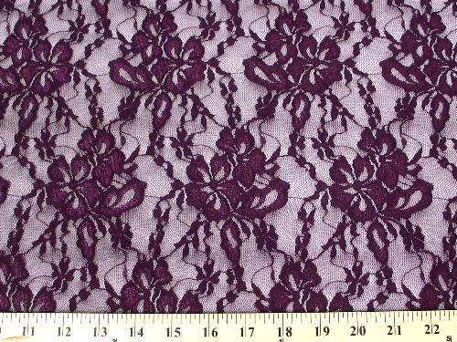 Flower Stretch Lace PLUM SL-15 LAST PIECE MEASURES 32 INCHES