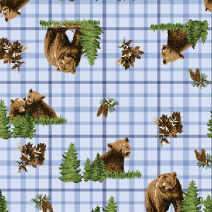 Premium Anti-Pill Bears Blue Plaid Fleece B28 