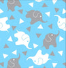 Premium Anti-Pill Elephant Confetti Blue Grey Fleece B968