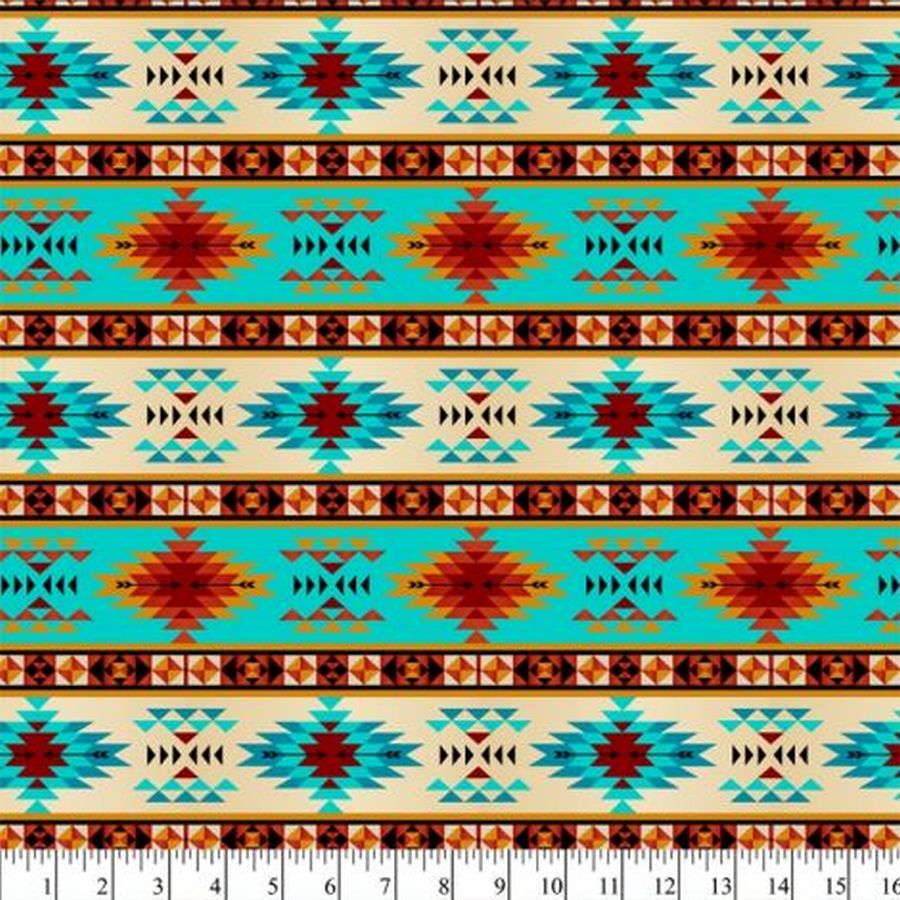 Tribal Stripe Turquoise Rust Fleece B990