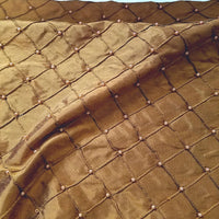 Embroidered W/Beads Pintuck Silk Dupioni 50" BROWN