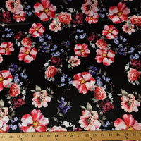 Black DCS-10 Floral Dull Medium Weight Charmeuse Satin