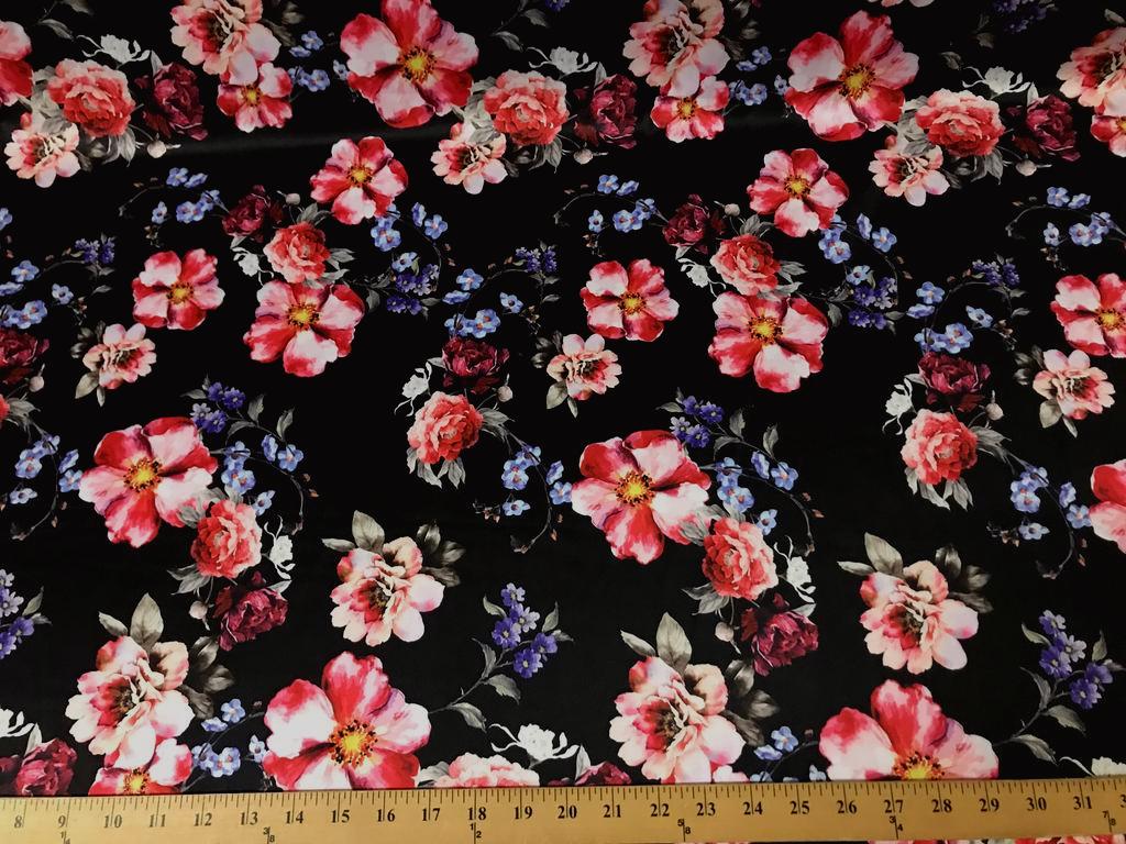 Black DCS-10 Floral Dull Medium Weight Charmeuse Satin