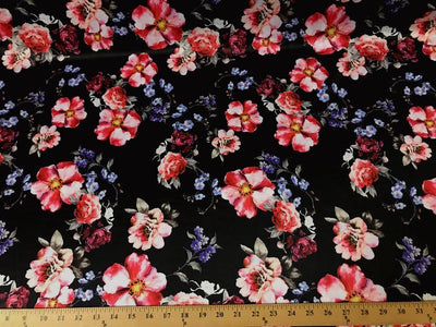 Black DCS-10 Floral Dull Medium Weight Charmeuse Satin