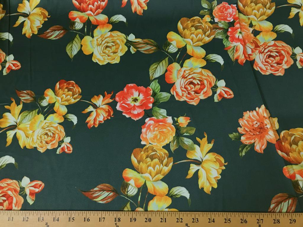 Hunter Green DCS-11 Floral Dull Medium Weight Charmeuse Satin