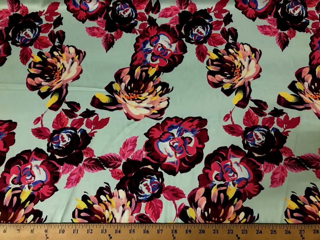 Mint DCS-1 Floral Dull Medium Weight Charmeuse Satin