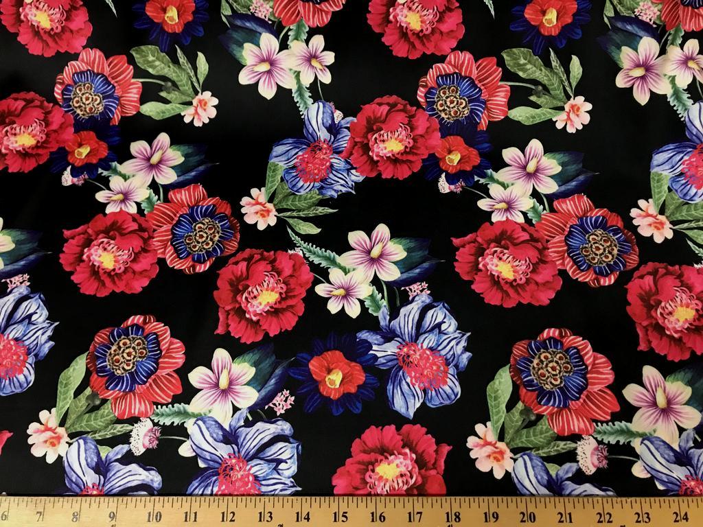Black DCS-2 Floral Dull Medium Weight Charmeuse Satin