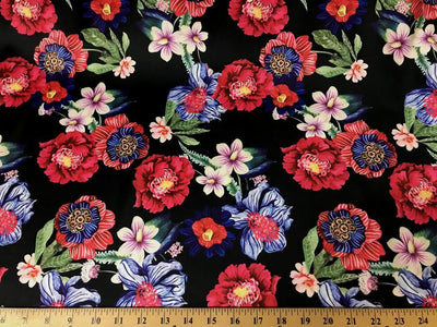 Black DCS-2 Floral Dull Medium Weight Charmeuse Satin