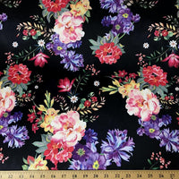 Black DCS-4 Floral Dull Medium Weight Charmeuse Satin