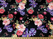 Black DCS-4 Floral Dull Medium Weight Charmeuse Satin