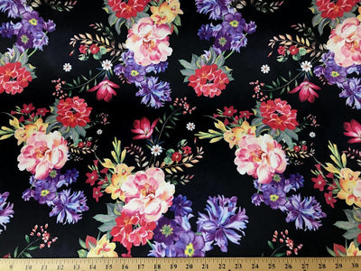 Black DCS-4 Floral Dull Medium Weight Charmeuse Satin