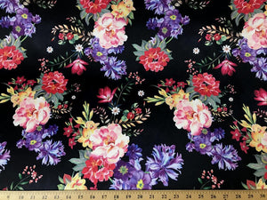 Black DCS-4 Floral Dull Medium Weight Charmeuse Satin