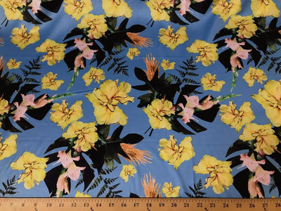 Turquoise DCS-5 Floral Dull Medium Weight Charmeuse Satin