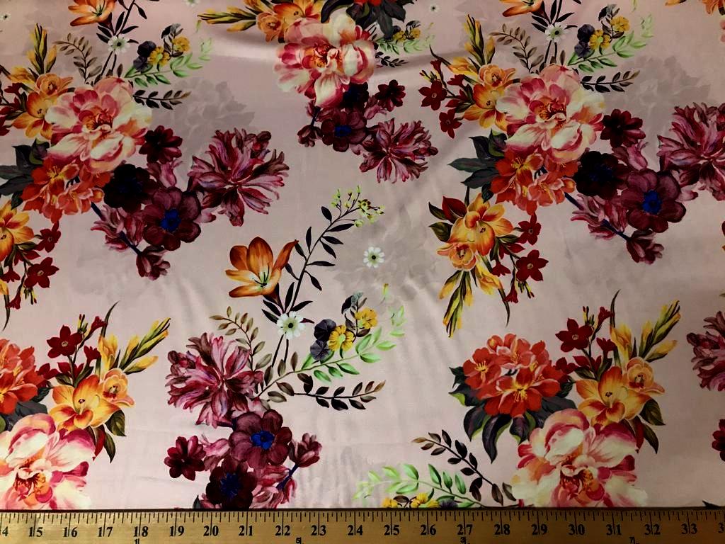 Peach Pink DCS-6 Floral Dull Medium Weight Charmeuse Satin