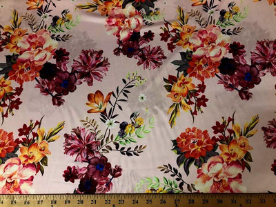 Peach Pink DCS-6 Floral Dull Medium Weight Charmeuse Satin