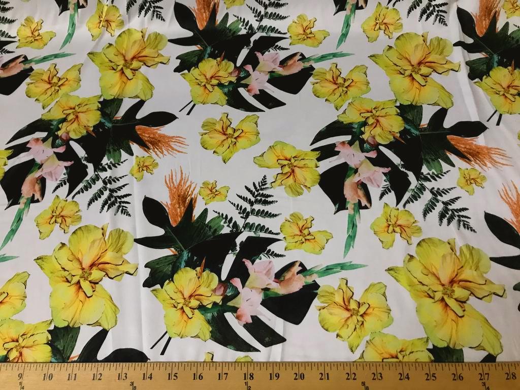 White DCS-9 Floral Dull Medium Weight Charmeuse Satin