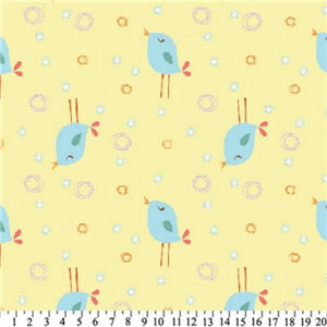 Premium Anti-Pill Bird Party Yellow Fleece 655