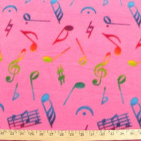 Anti-Pill Hot Pink Multi Color Music Notes Fleece A50