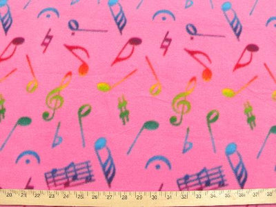 Anti-Pill Hot Pink Multi Color Music Notes Fleece A50