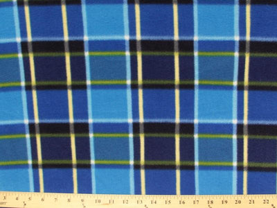 Anti-Pill Royal Navy Turquoise Plaid Fleece 389