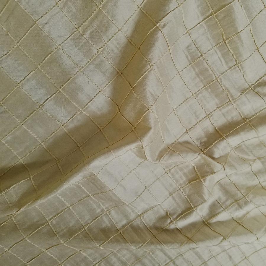 Embroidered Pintuck Silk Dupioni 50" IVORY