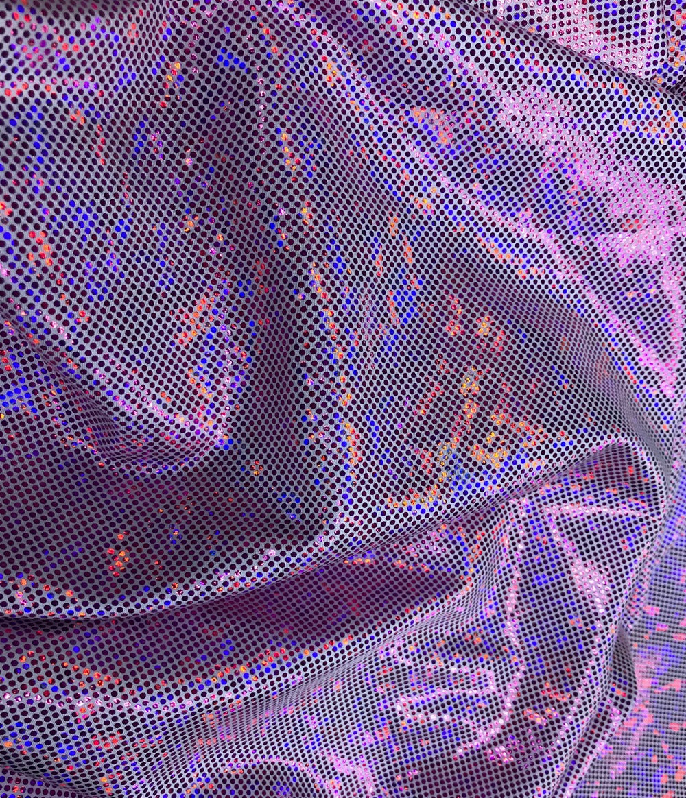 Metallic Hologram Foil Spandex PINK/WHITE